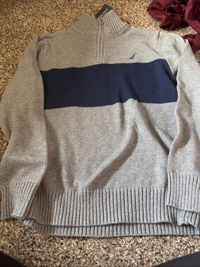 Nautica boys Grey and Navy Quarter-Zip Pullover Sweater